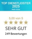 Auszeichnung von ProvenExpert Top Dienstleister 2025 bewertet mit Sehr Gut aus über 249 Bewertungen