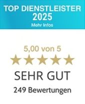 Auszeichnung von ProvenExpert Top Dienstleister 2025 bewertet mit Sehr Gut aus über 249 Bewertungen